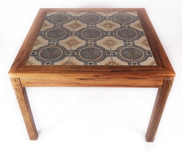 Coffee Table In Rosewood And With Tiles Of Danish Design From The 1960s. photo for sale