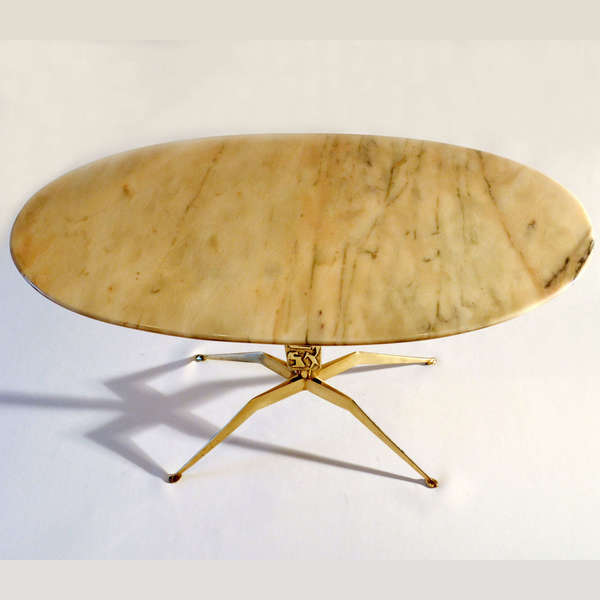 Bronze Coffee Table Oval Marble Attributed To Barnabé photo for sale