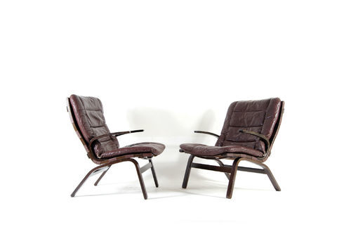 Pair Of Retro Danish Farstrup Leather Armchair 70s Rosewood