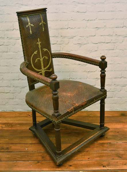 Antique Church Gothic Throne Chair Wooden Desk Vintage Leather Sold Antique Church Gothic Throne Chair Wooden