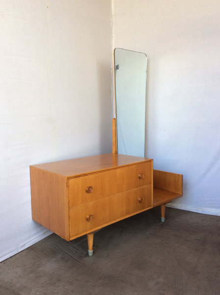 Midcentury 1960s Teak Dressing Table By Meredew Blonde Wood Bedroom Furniture Full Length Mirror