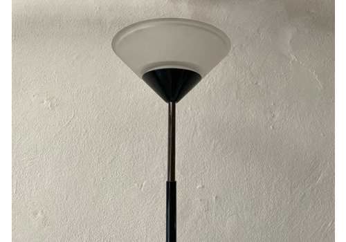 Italian Modern Conical Glass And Black Metal Floor Lamp, 1970s, Italy