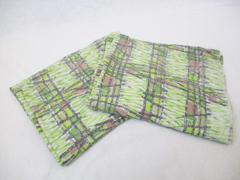 Pair Stunning Vintage 1940 S Barkcloth Long Green Curtains Ww2