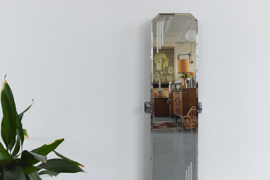 Vintage Cut Glass Art Deco Bevelled Wall Mounted Full Length Glass Art Deco Bevelled Wall Mounted
