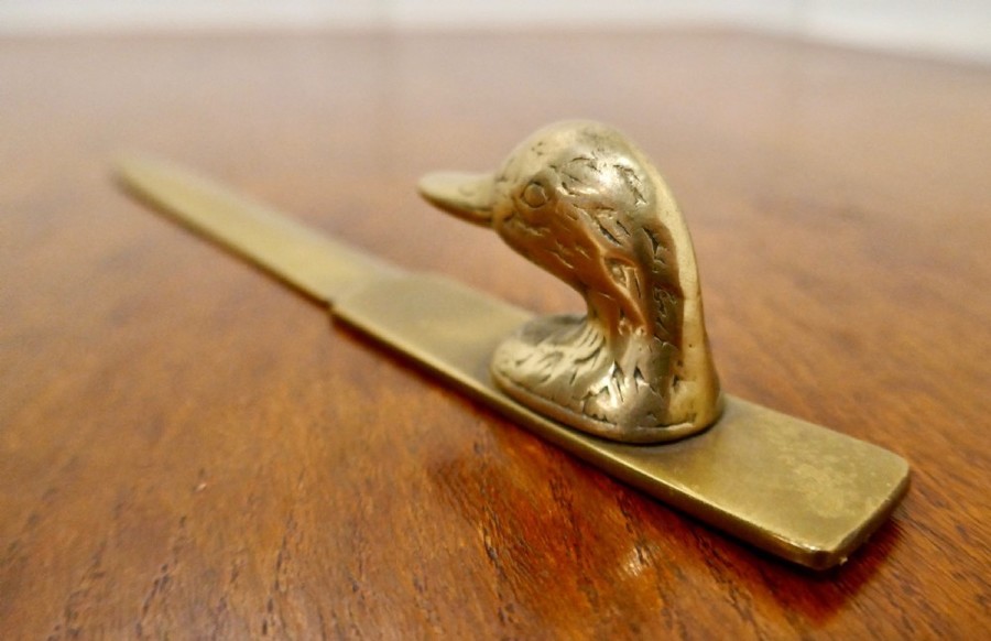 French Brass Duck’s Head Letter Opener, Paper Knife Vinterior