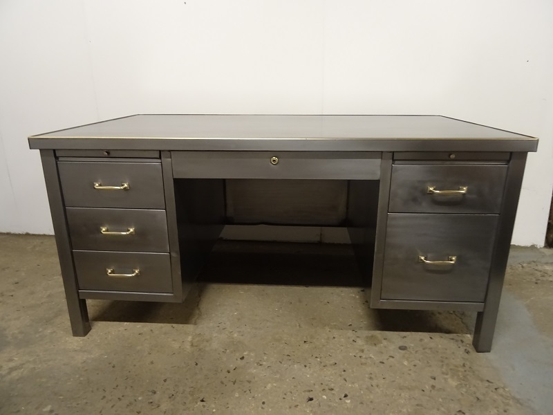 Vintage 1940's Industrial Steel Desk With Original Brass Handles Rare