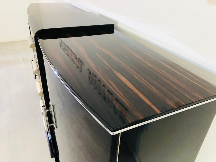 Curved Art Deco Sideboard With Macassar And Chrome Details photo vinterior