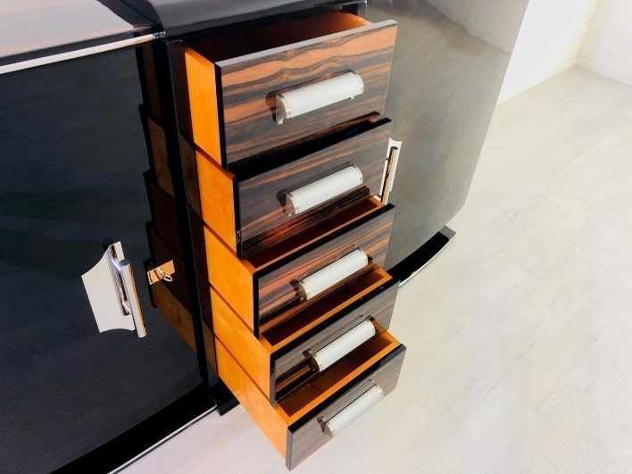 Curved Art Deco Sideboard With Macassar And Chrome Details photo buy