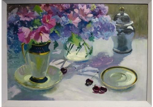 Iris Collett (1938 ) British Original Striking Still Life Flowers Oil Painting