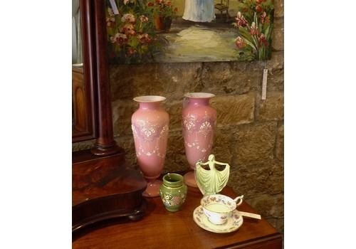 Pair Of Large Pink Opaline Glass Vases