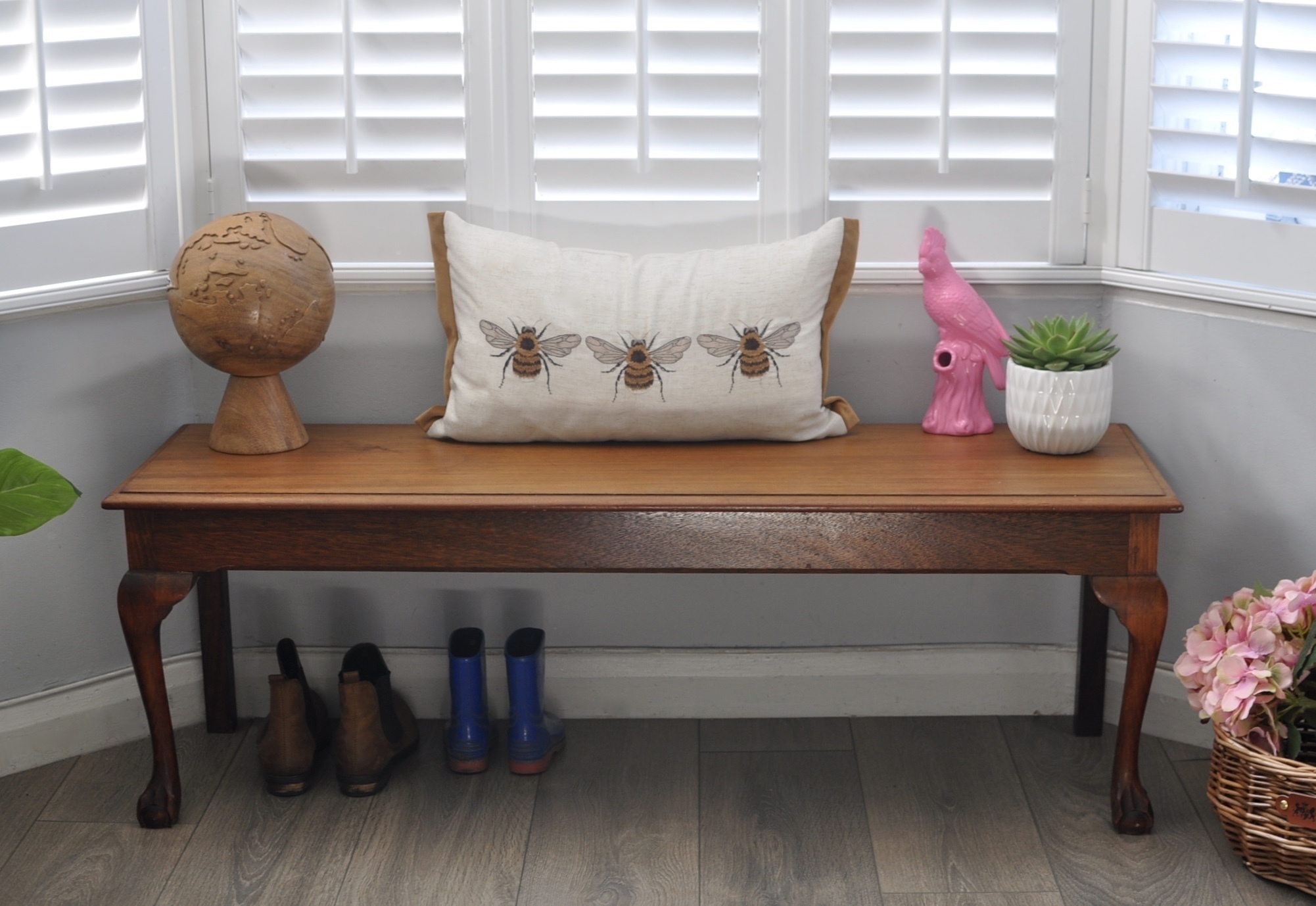 Vintage Retro 1950s Wooden Hallway Bench, Hall Seat