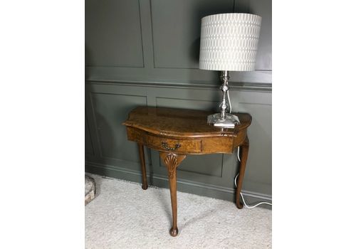 Antique Burr Walnut Side Table / Desk/ Dressing Table Demi Lune Shape