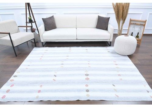 Turkish Kilim Area Rug, Oushak Handmade Wool White Carpet, Flatweave Rugs, Farmhouse Decor, One Of A Kind, Bohemian,