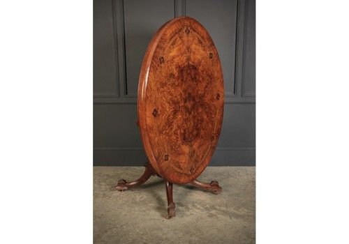 Inlaid Walnut Oval Tilt Top Dining Table
