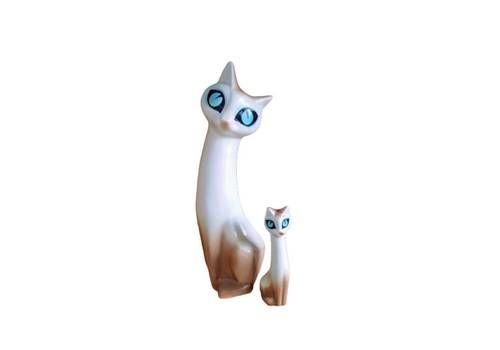Vintage Pair Of Ceramic Cat Figurines, 1960s