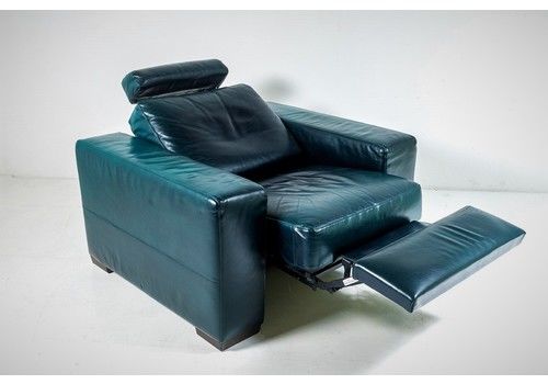 A Vintage 1980s Brutalist Green Leather Recliner Armchair