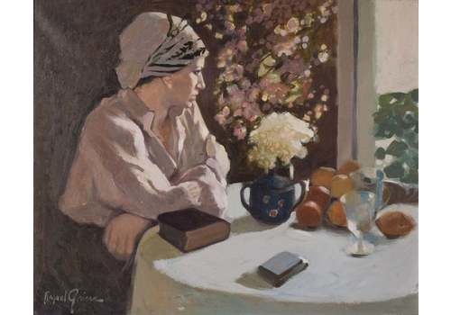 Rafael Griera   Portrait Of A Lady At A Window