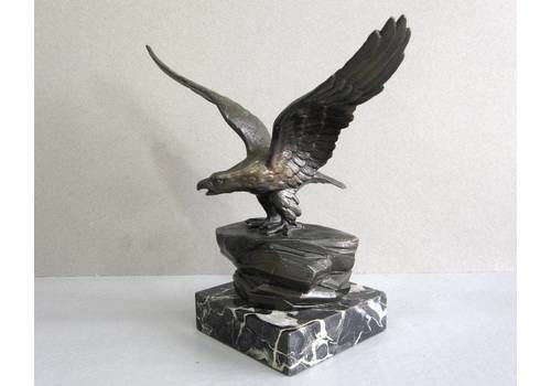 Eagle Bird Sculpture / Bronze Spelter Figurine On Granite Base