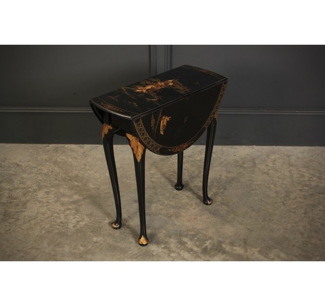 Black Japanned Chinoiserie Lacquered Drop Leaf Table photo furniture
