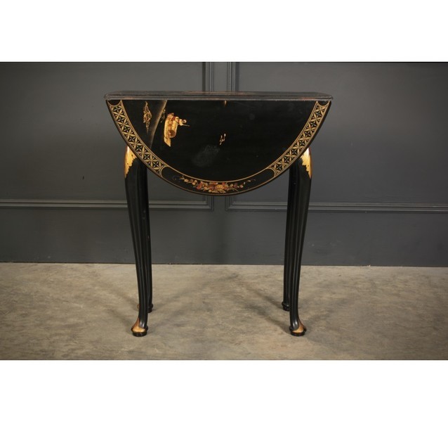 Black Japanned Chinoiserie Lacquered Drop Leaf Table photo Furniture