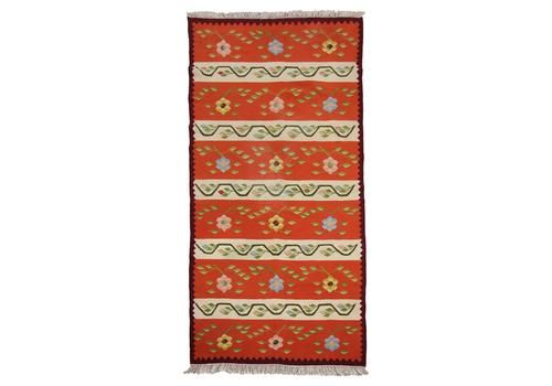 Handmade Orange Striped Kilim Rug Traditional Moldovian Wool Area Rug