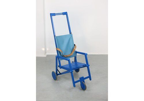 Mid Century Blue Wooden Foldable Stroller, 1960s