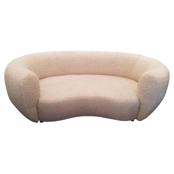 Curved Sofa In Beige Bouclette Fabric Vinterior