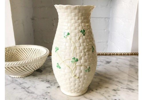 Stunning Vintage Belleek White Ceramic Clover Vase