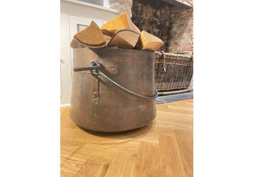 A Beautiful Large Antique Copper Georgian Elephants Foot Cauldron Fire Log Basket Circa 1730