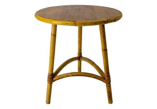 French Mid Century Modern Rattan Side Round Three Legs Table