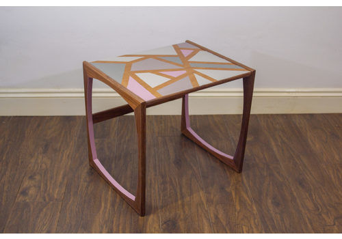 Midcentury Gplan Quadrille Nest Of Tables – Pink Geometric Handpainted Design (Small)