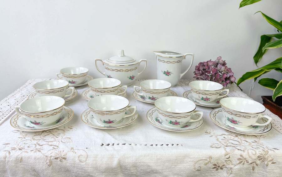 Vintage Tea/Coffee Service L'amandinoise "Poreylor" Made In France Floral Coffee Service