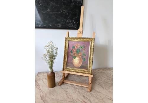 A Pretty French Vintage Framed Oil Painting   A Floral Still Life Of A Potted Plant