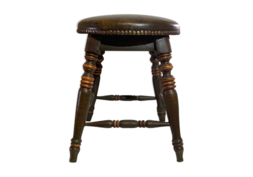Antique Victorian Tudor Low Elm Bar Stool, England Ca 1900
