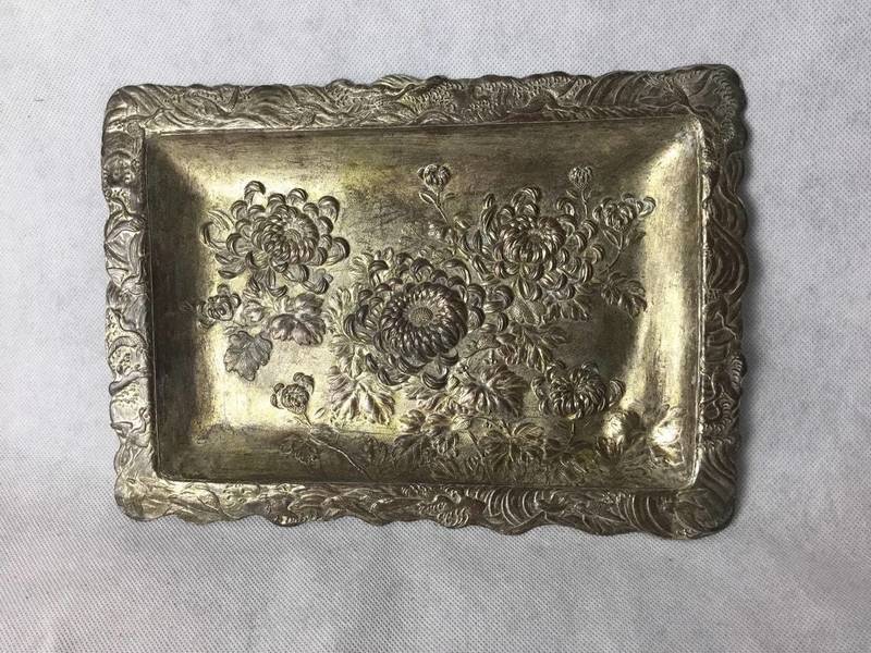 Vintage Antique Dressing Table Tray Silver Coloured Metal Tin Pewter