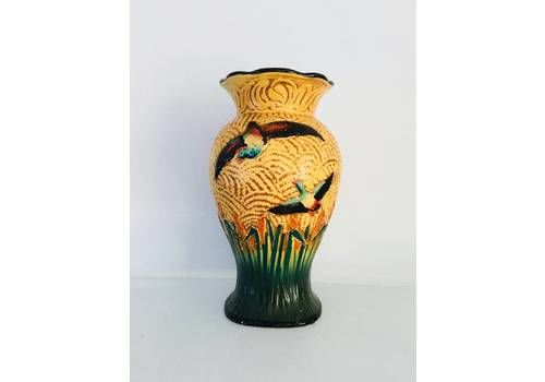 Stunning Art Deco 801 Sylvac Rare Shaw & Copestake Wild Ducks Yellow Orange Vase   Colourful Bright Antique Vintage   Home Decoration (79)