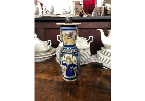 Antique Persian Quajar Dynasty Converted Vase To Lamp Light Middle East Islamic Style Blue Pottery Vintage (55)