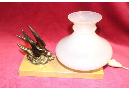 Antique Bronze French Table Desk Light Paris Chateau Onyx + Opaline Glass 1920s
