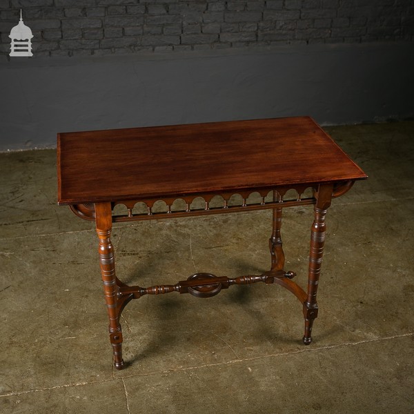 Small 19th C Mahogany Table With Decorative H Stretcher And Turned