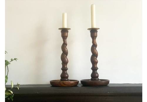 Pair Of Vintage Barley Twist Candlestick Holders