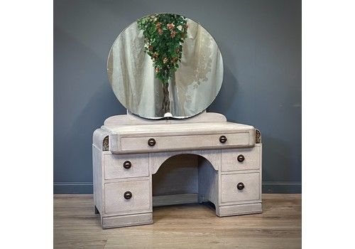 Attractive Art Deco Twin Pedestal Limed Oak Mirrored Dressing Table