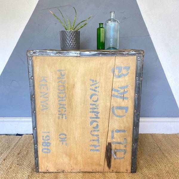 Vintage Tea Chest Trunk Wooden Box Crate Storage Side Table Bed Side