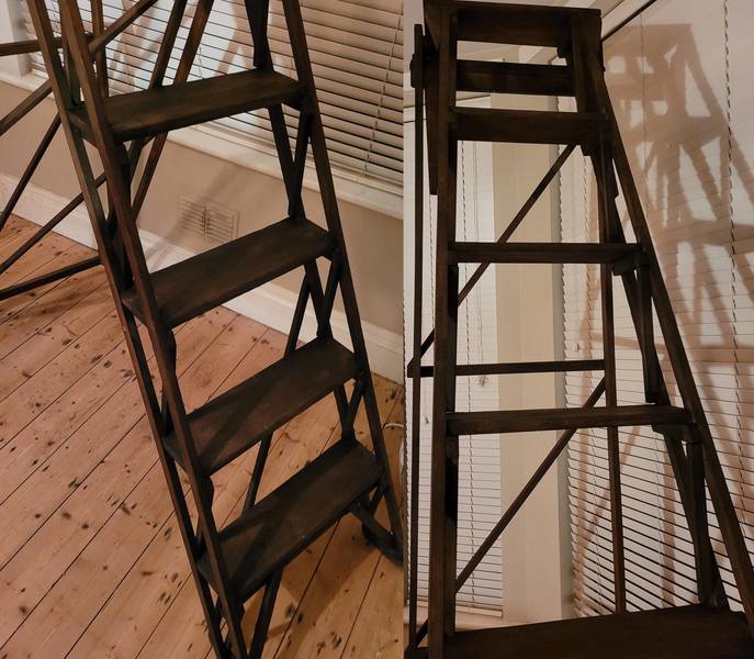 Exceptionally Tall Library Ladders / Library Steps / Antique Library Ladders / Rare Library Ladders / Antique Library Steps / Pine Ladders photo furniture