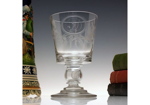 Antique George IV Engraved Coin Glass Rummer C1820