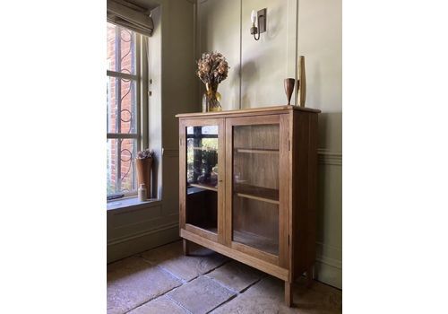 Vintage Mid Century Oak Glazed Display Drinks China Kitchen Cabinet Bookcase