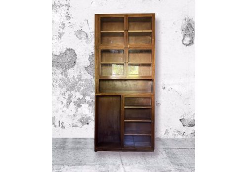 Mid Century Retro Vintage Slim Wood Bookcase Hall School Cupboard Glazed Cabinet