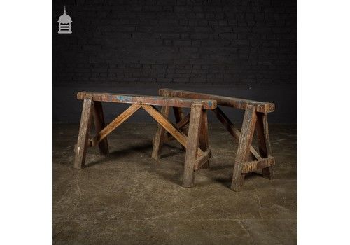 Pair Of Vintage Industial Workshop Trestles Work Horses
