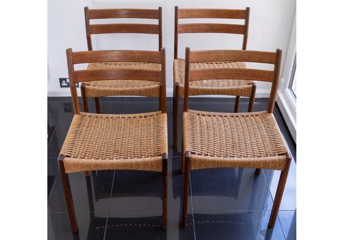 Four Danish Arne Hovmand Olsen Teak Chairs For Mogens Kold Denmark 1960s