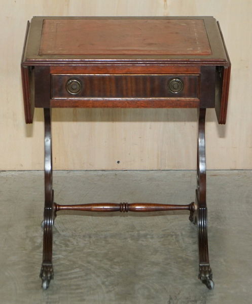 Bevan Funnell Oxblood Leather Side End Table Extending Top Great Games Table photo furniture