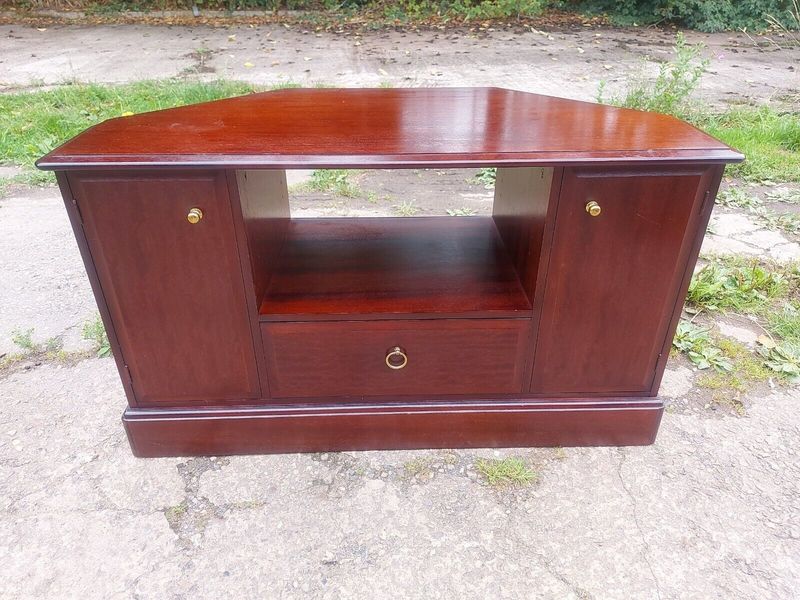Vintage Stag Corner Tv With 2 Cupboards & Drawer Stag Vinterior